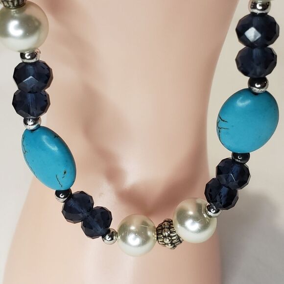 Turquoise, pearl, gem stone necklace - Picture 3 of 8